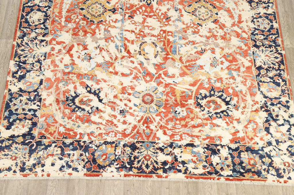 Rust/Blue Floral Ziegler Distressed Area Rug 8x10