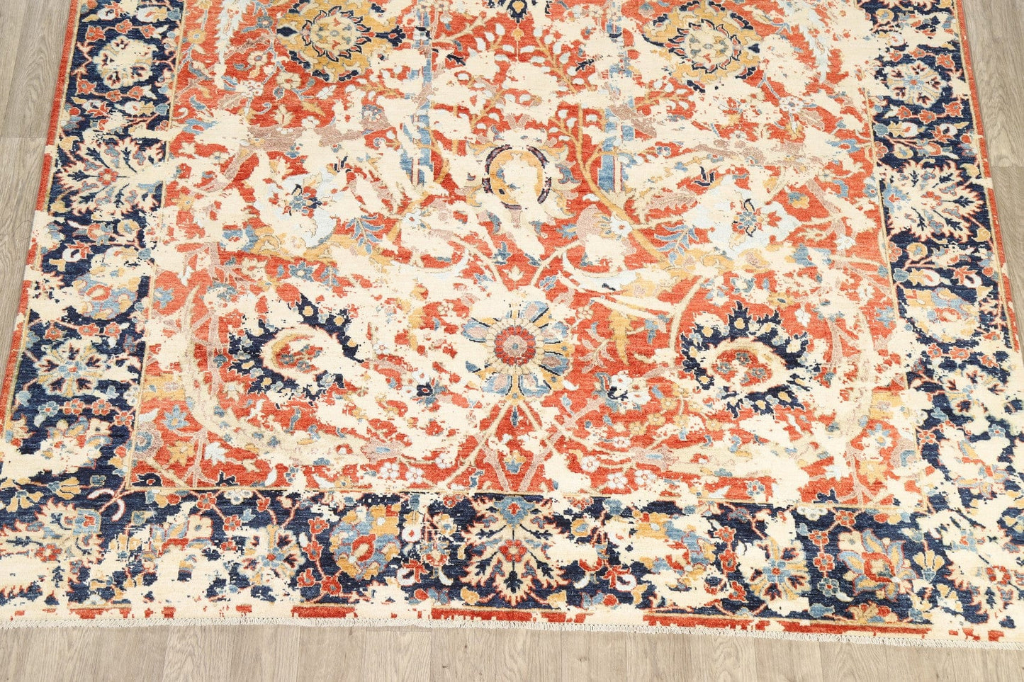 Rust/Blue Floral Ziegler Distressed Area Rug 8x10