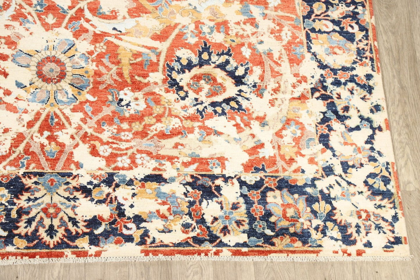 Rust/Blue Floral Ziegler Distressed Area Rug 8x10