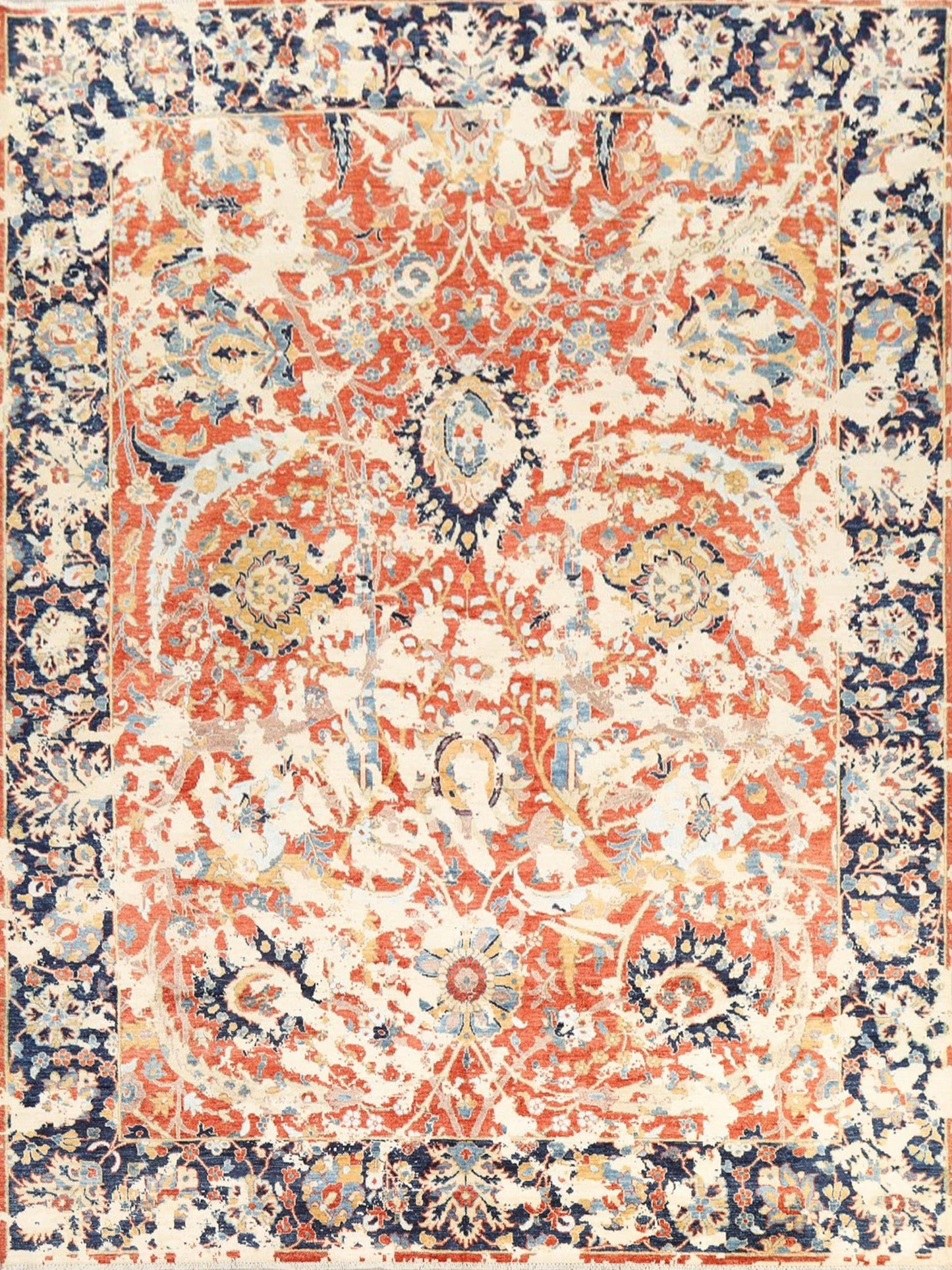 Rust/Blue Floral Ziegler Distressed Area Rug 8x10