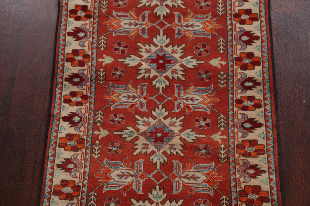 Geometric Red Super Kazak Oriental Runner Rug 3x10