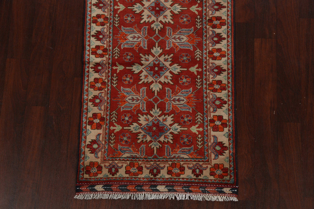 Geometric Red Super Kazak Oriental Runner Rug 3x10