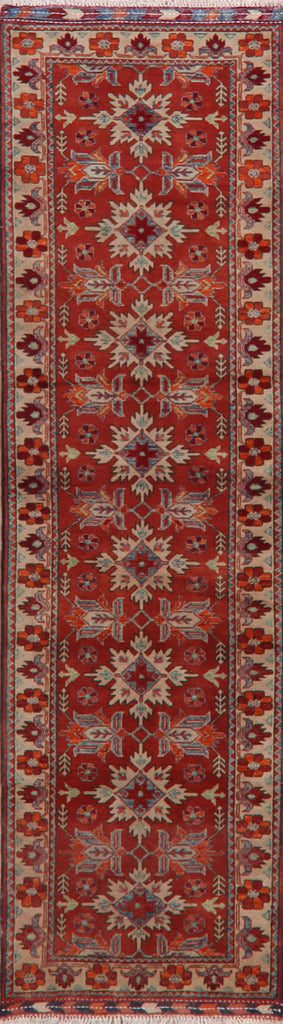 Geometric Red Super Kazak Oriental Runner Rug 3x10