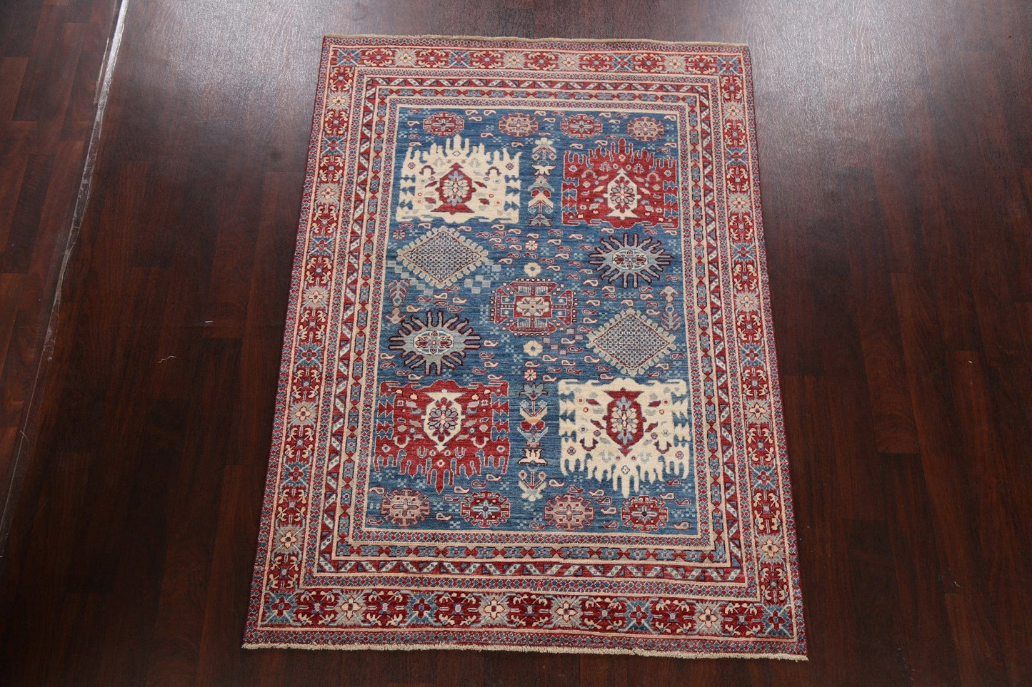 Blue Geometric Heriz Serapi Oriental Area Rug 5x7