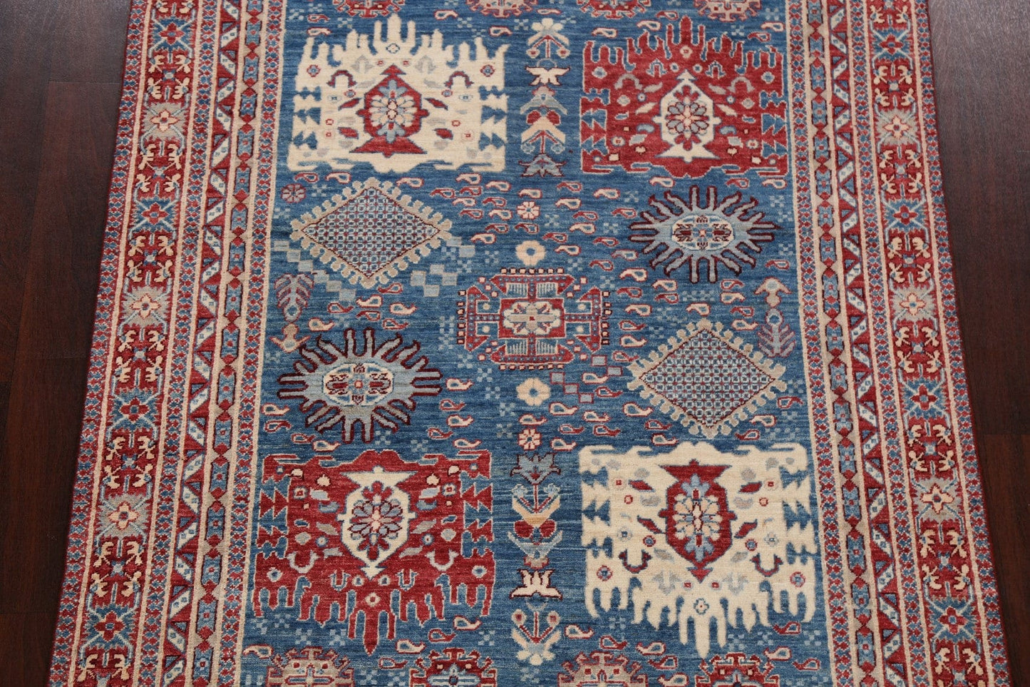 Blue Geometric Heriz Serapi Oriental Area Rug 5x7