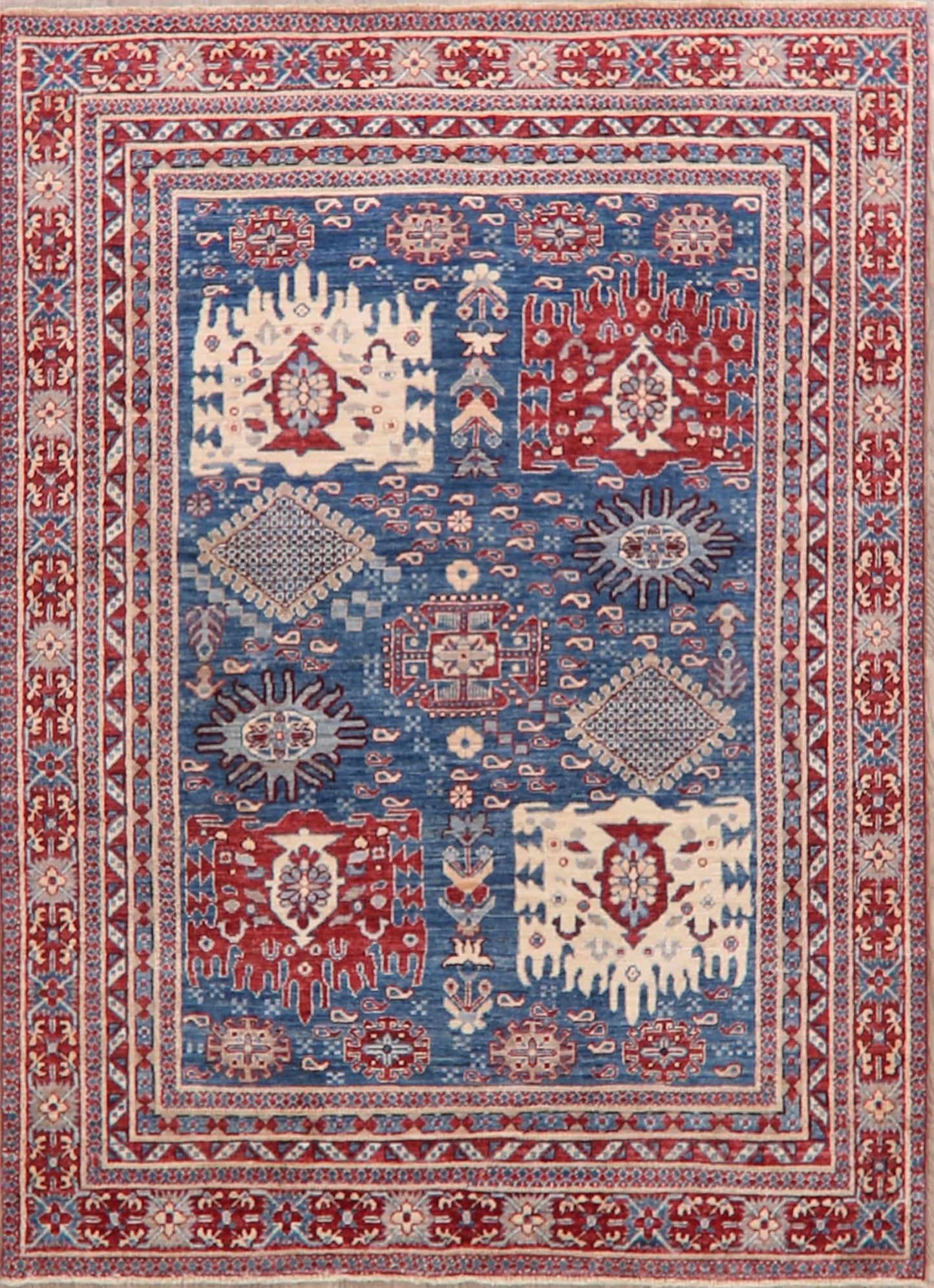 Blue Geometric Heriz Serapi Oriental Area Rug 5x7