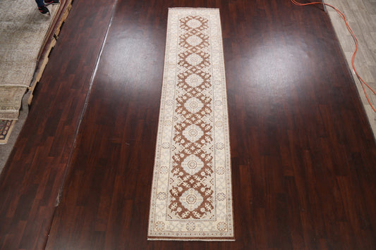 Brown Geometric Khotan Oriental Runner Rug 3x12