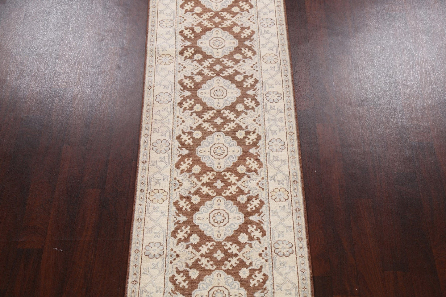 Brown Geometric Khotan Oriental Runner Rug 3x12