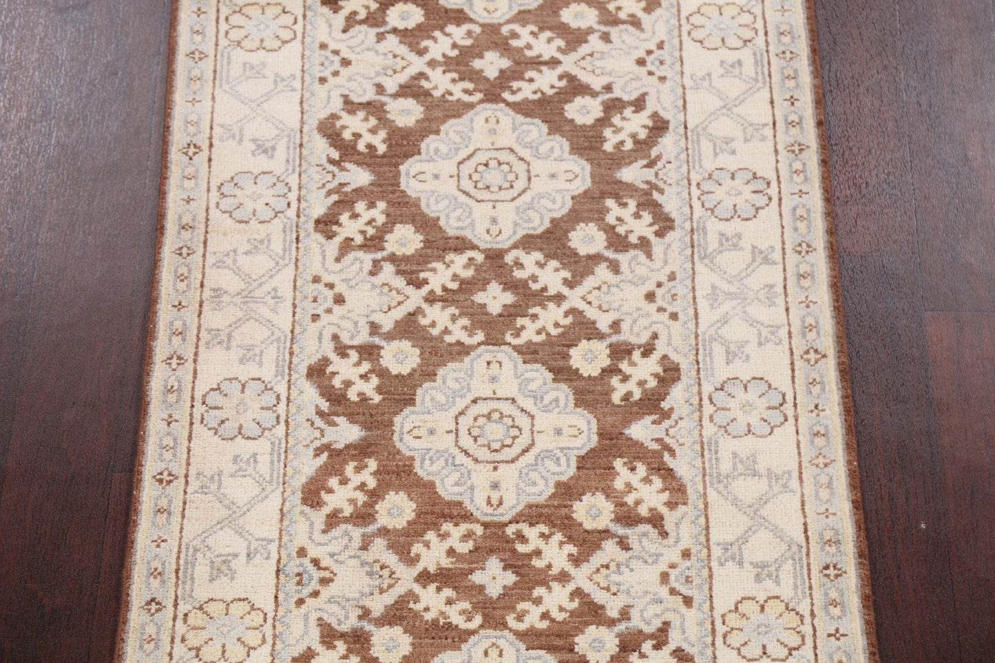 Brown Geometric Khotan Oriental Runner Rug 3x12