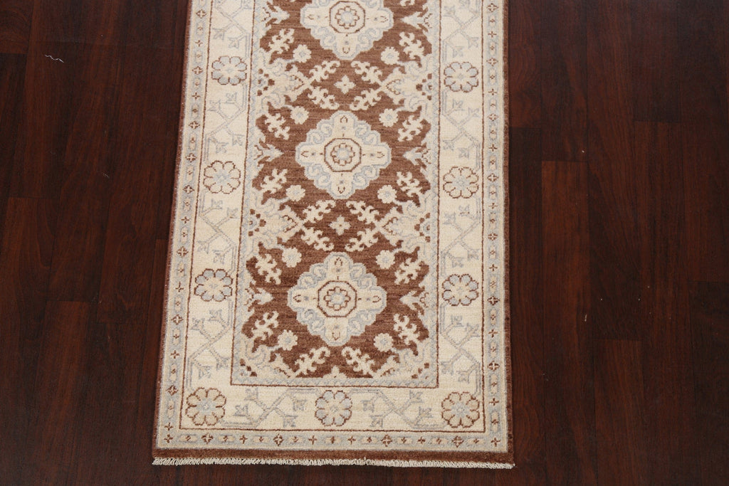 Brown Geometric Khotan Oriental Runner Rug 3x12