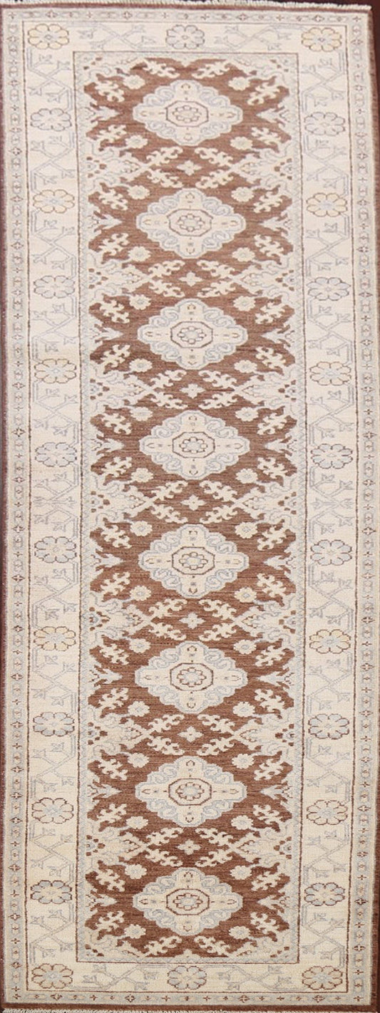 Brown Geometric Khotan Oriental Runner Rug 3x12