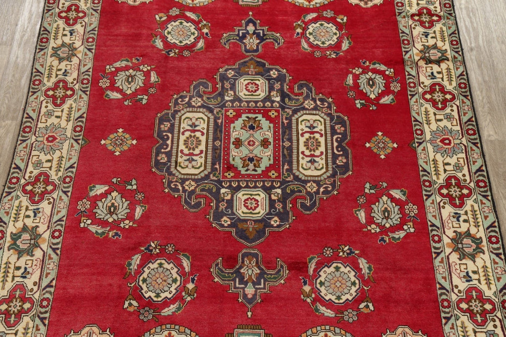 Vintage Geometric Red Tabriz Persian Area Rug 8x11