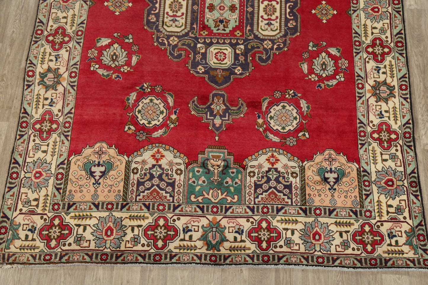 Vintage Geometric Red Tabriz Persian Area Rug 8x11