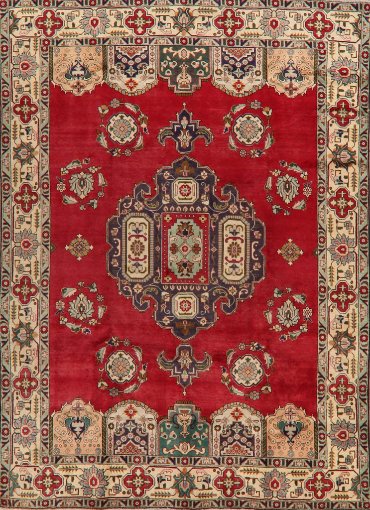 Vintage Geometric Red Tabriz Persian Area Rug 8x11