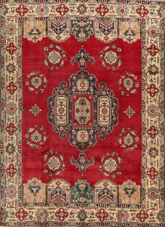 Vintage Geometric Red Tabriz Persian Area Rug 8x11