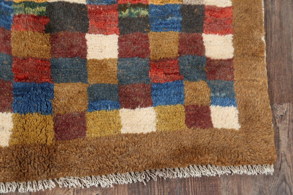 Checked Color-full Gabbeh Shiraz Persian Modern 4x5 Wool Rug