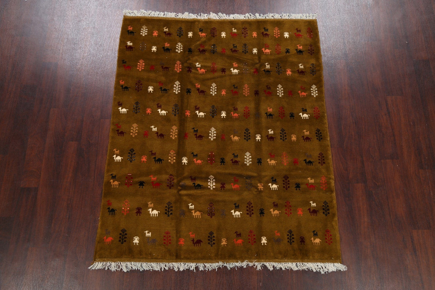 Little Animals Design Brown Gabbeh Persian Area Rug 5x6