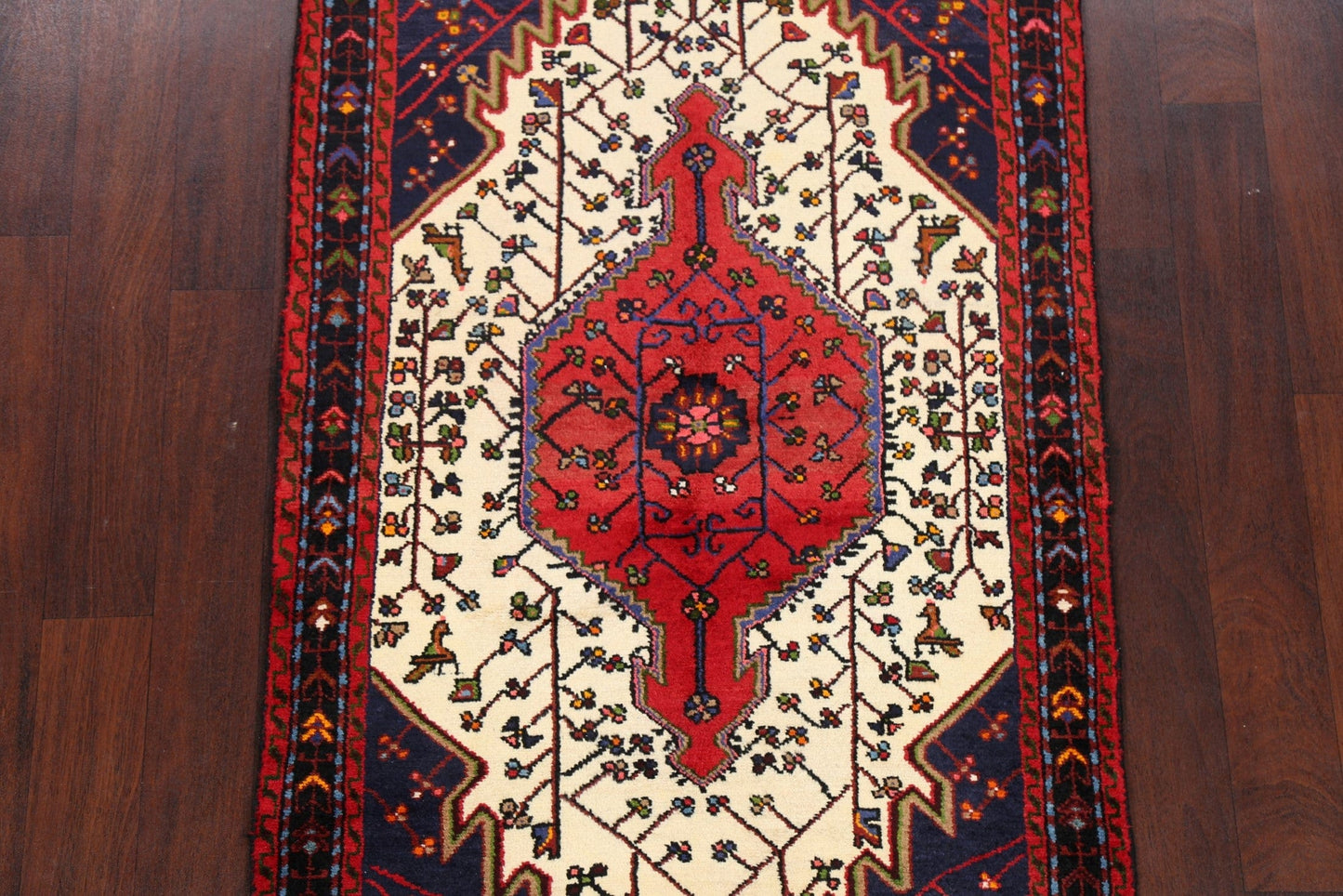 Ivory Geometric Hamedan Persian Area Rug 3x6