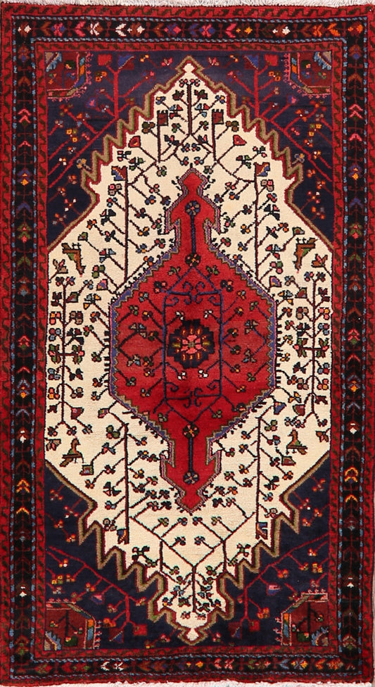 Ivory Geometric Hamedan Persian Area Rug 3x6