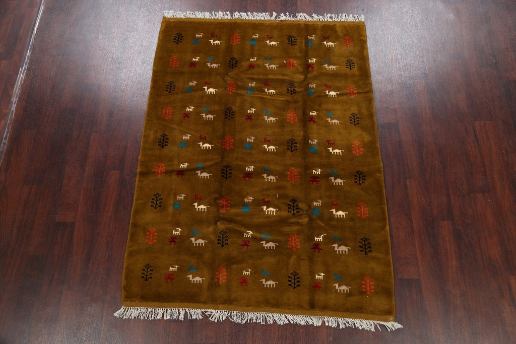 Little Animals Design Brown Gabbeh Persian Area Rug 5x7