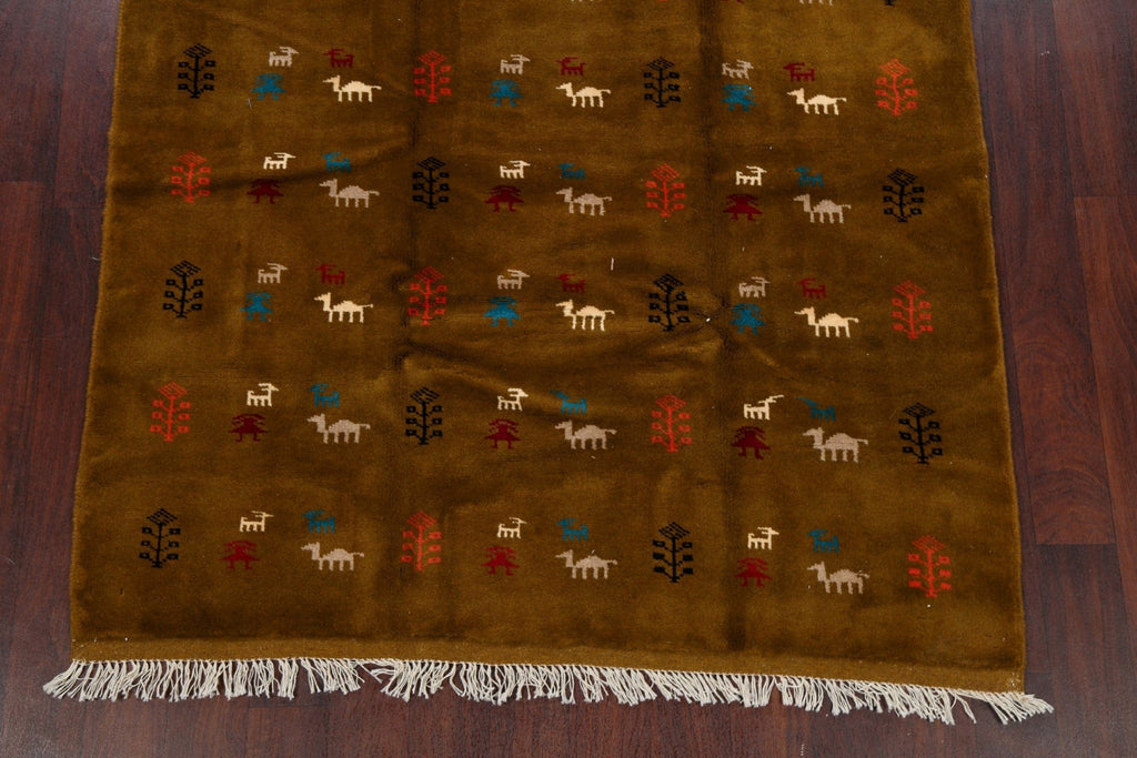 Little Animals Design Brown Gabbeh Persian Area Rug 5x7