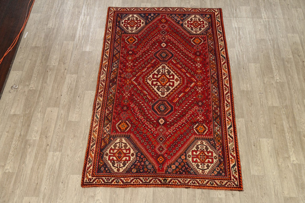 Vintage Geometric Red Shiraz Persian Area Rug 5x8