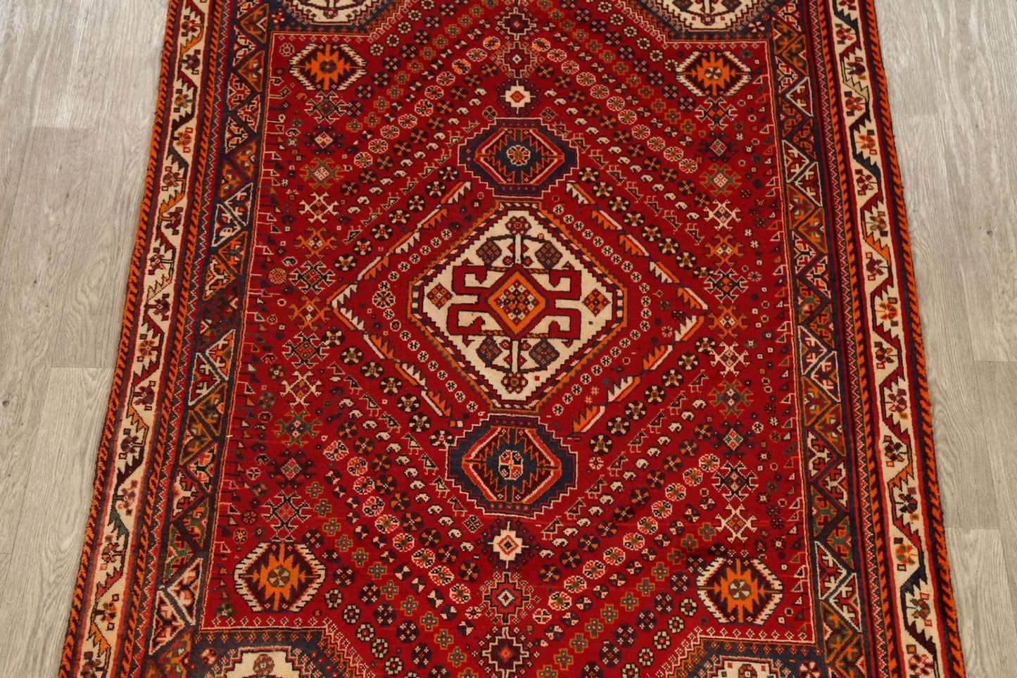 Vintage Geometric Red Shiraz Persian Area Rug 5x8