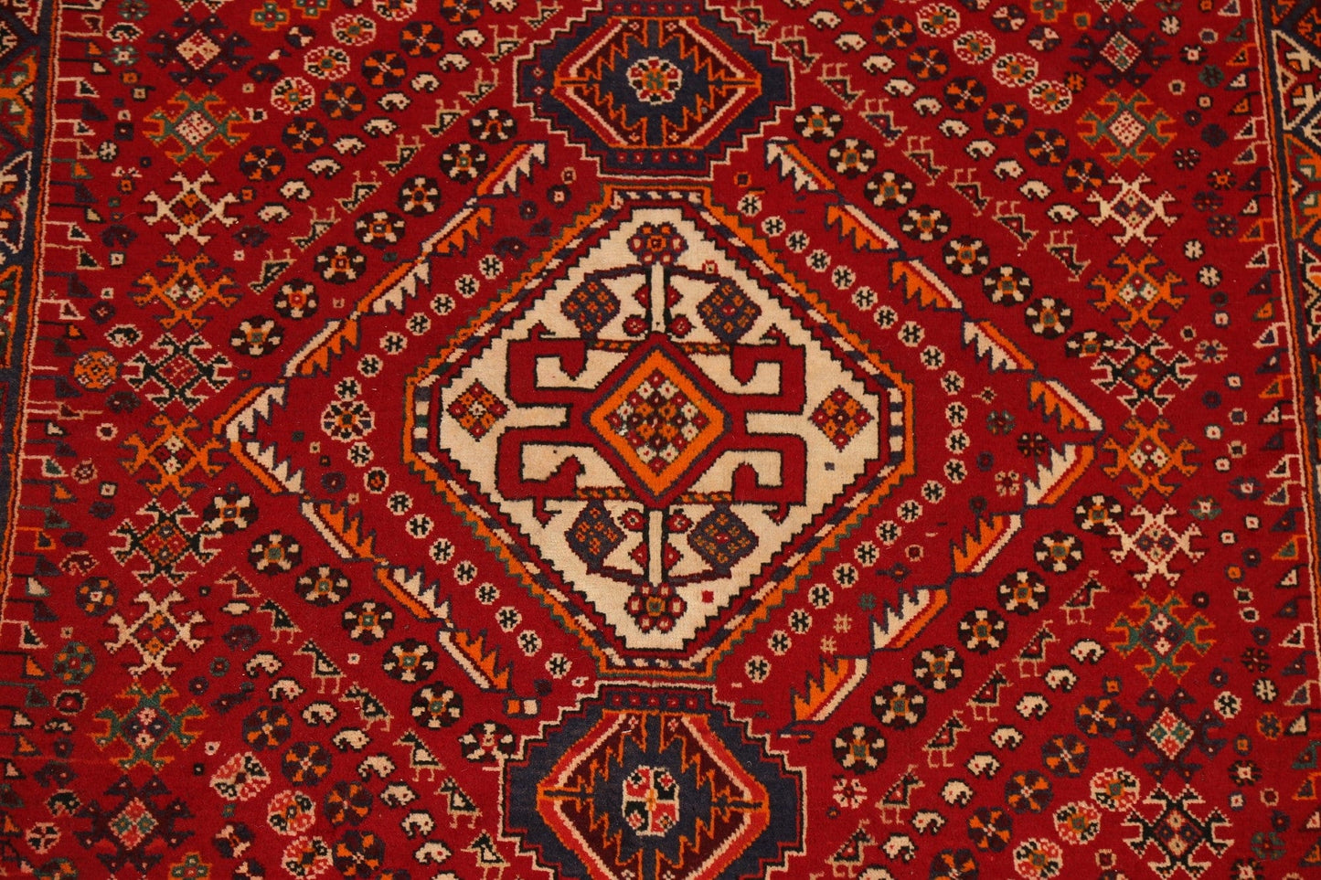 Vintage Geometric Red Shiraz Persian Area Rug 5x8