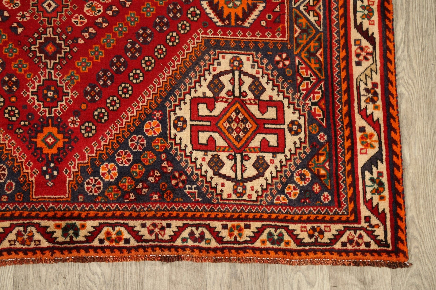 Vintage Geometric Red Shiraz Persian Area Rug 5x8