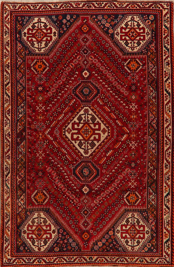 Vintage Geometric Red Shiraz Persian Area Rug 5x8