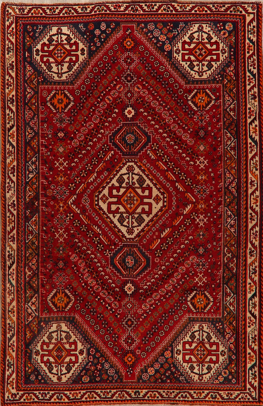 Vintage Geometric Red Shiraz Persian Area Rug 5x8