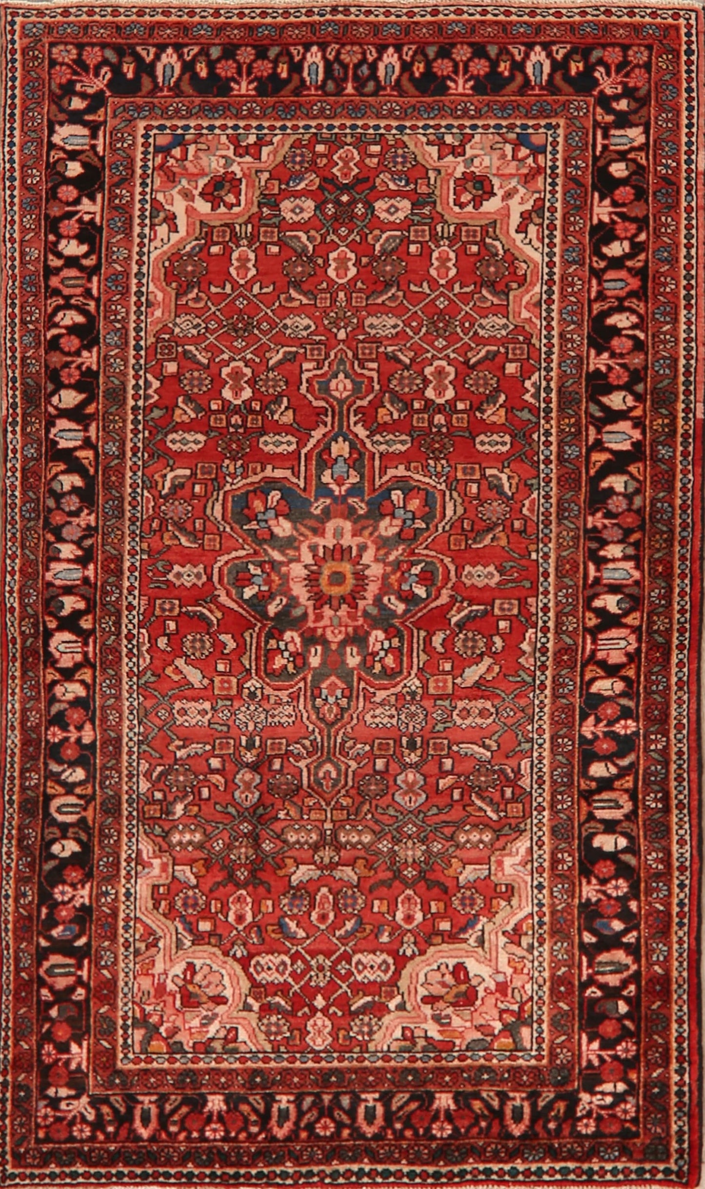 Geometric Red Mahal Persian Area Rug 4x7