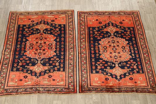 Set of 2 Vintage Vegetable Dye Bidjar Persian Area Rugs 5x6