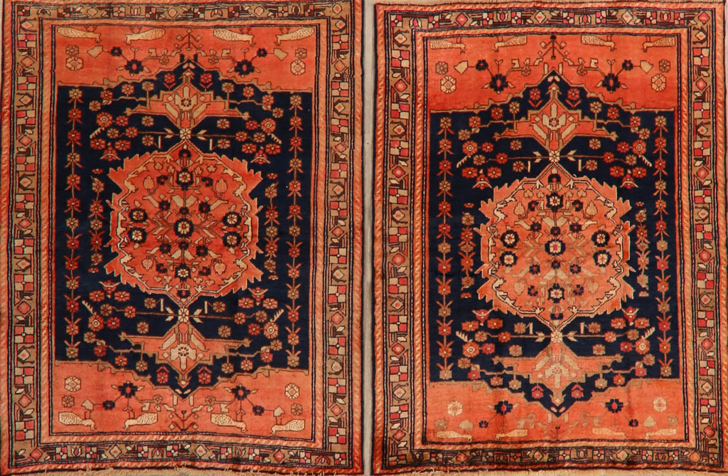 Set of 2 Vintage Vegetable Dye Bidjar Persian Area Rugs 5x6