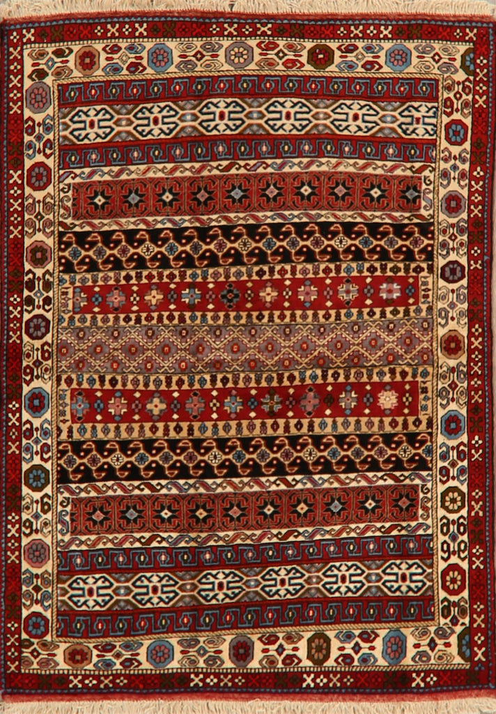 Wool & Silk Geometric Turkoman Persian Area Rug 4x6