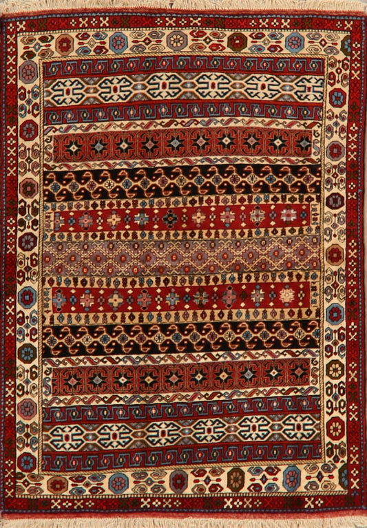 Wool & Silk Geometric Turkoman Persian Area Rug 4x6