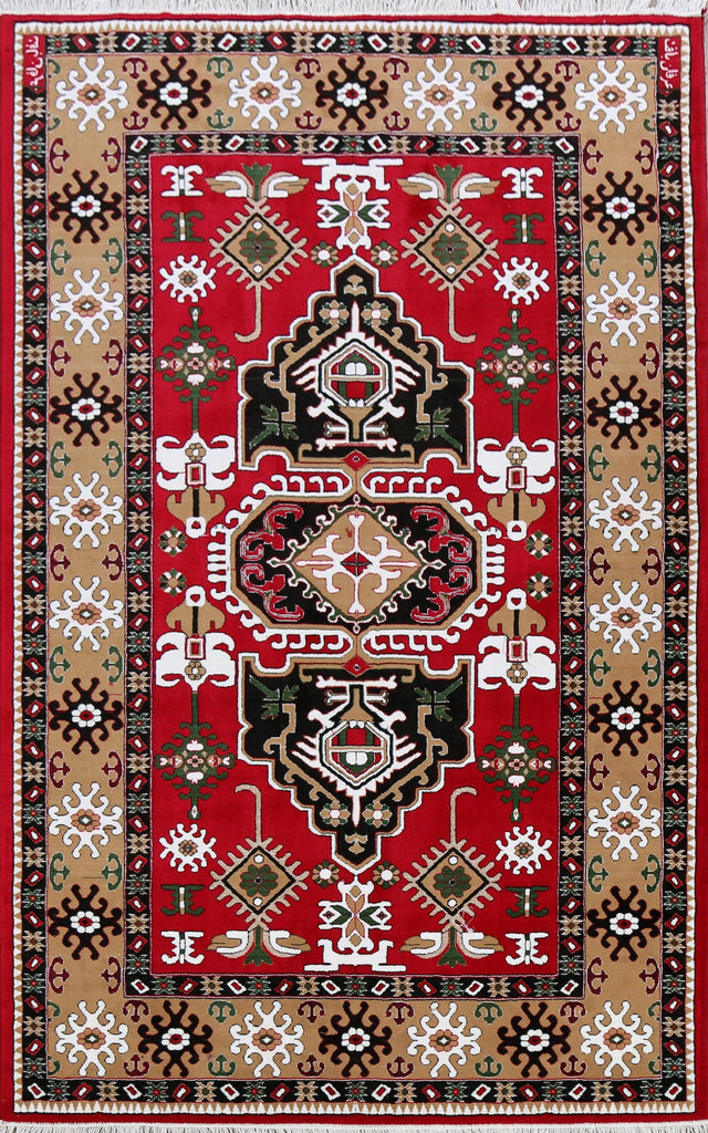 Geometric Kazak Turkish Red Area Rug 7x10