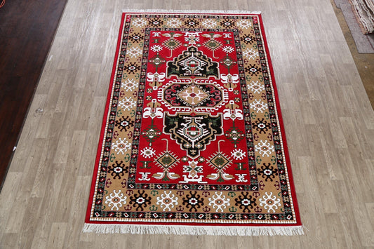 Geometric Kazak Turkish Red Area Rug 7x10