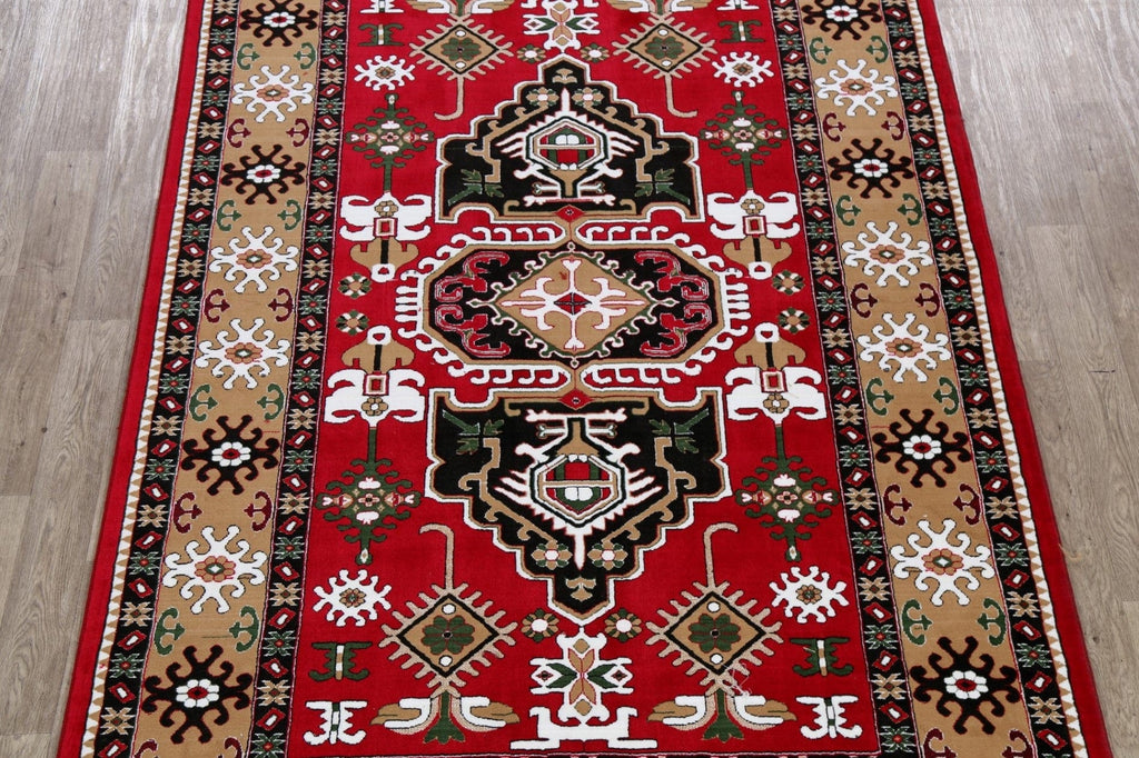 Geometric Kazak Turkish Red Area Rug 7x10