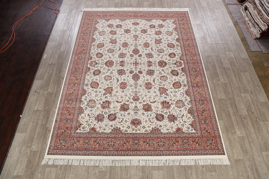 Floral Ivory Kashan Turkish Area Rug 8x11