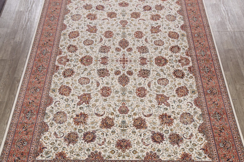 Floral Ivory Kashan Turkish Area Rug 8x11