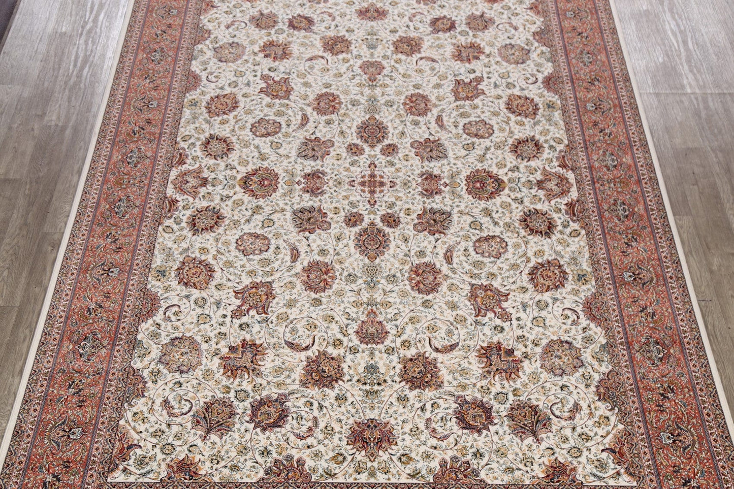 Floral Ivory Kashan Turkish Area Rug 8x11