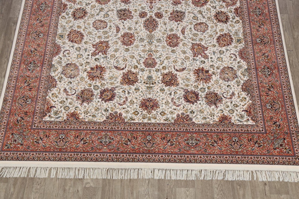 Floral Ivory Kashan Turkish Area Rug 8x11