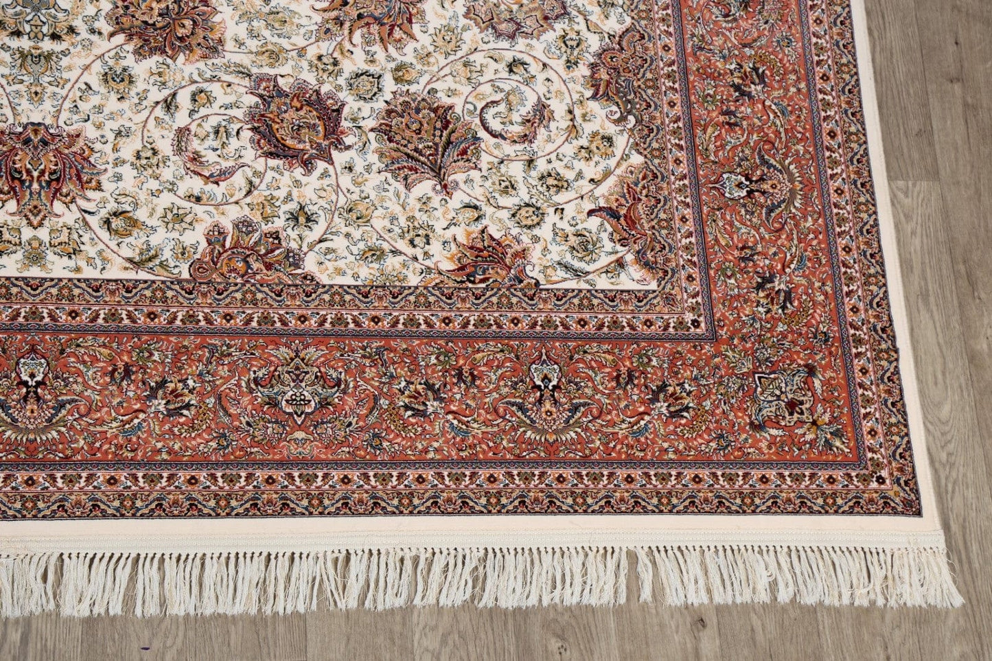 Floral Ivory Kashan Turkish Area Rug 8x11