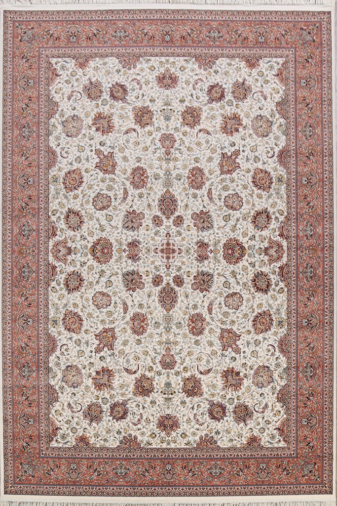 Floral Ivory Kashan Turkish Area Rug 8x11