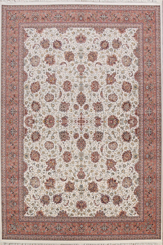 Floral Ivory Kashan Turkish Area Rug 8x11