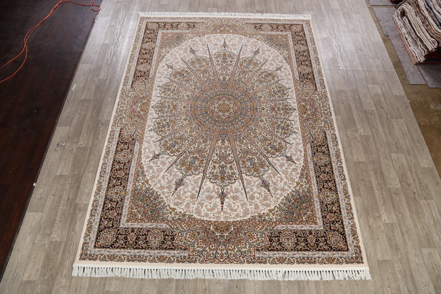 Ivory Geometric Tabriz Turkish Area Rug 8x11