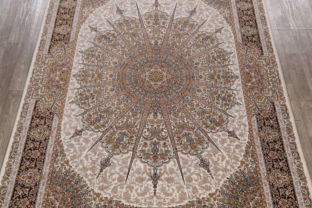 Ivory Geometric Tabriz Turkish Area Rug 8x11