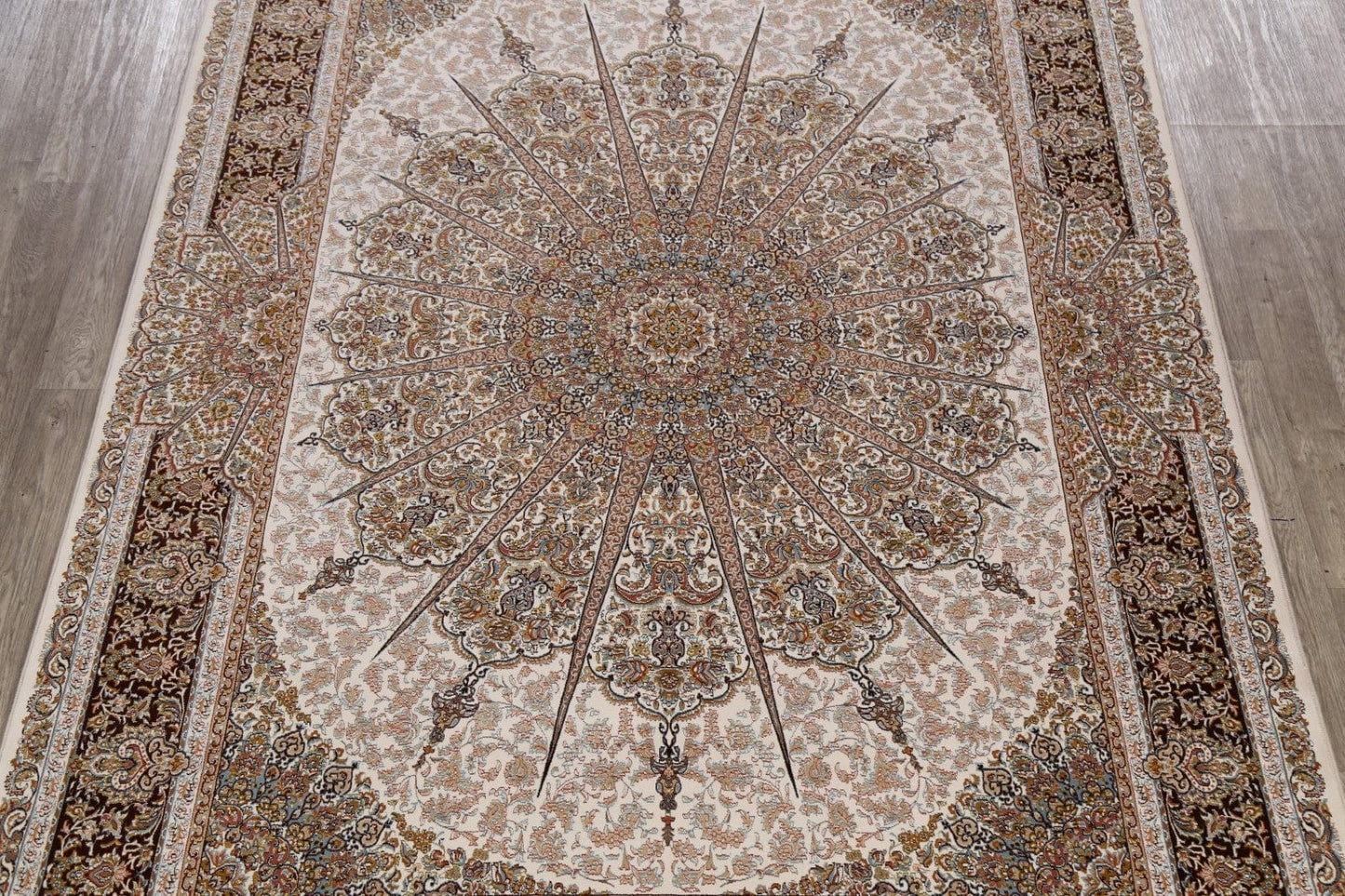 Ivory Geometric Tabriz Turkish Area Rug 8x11