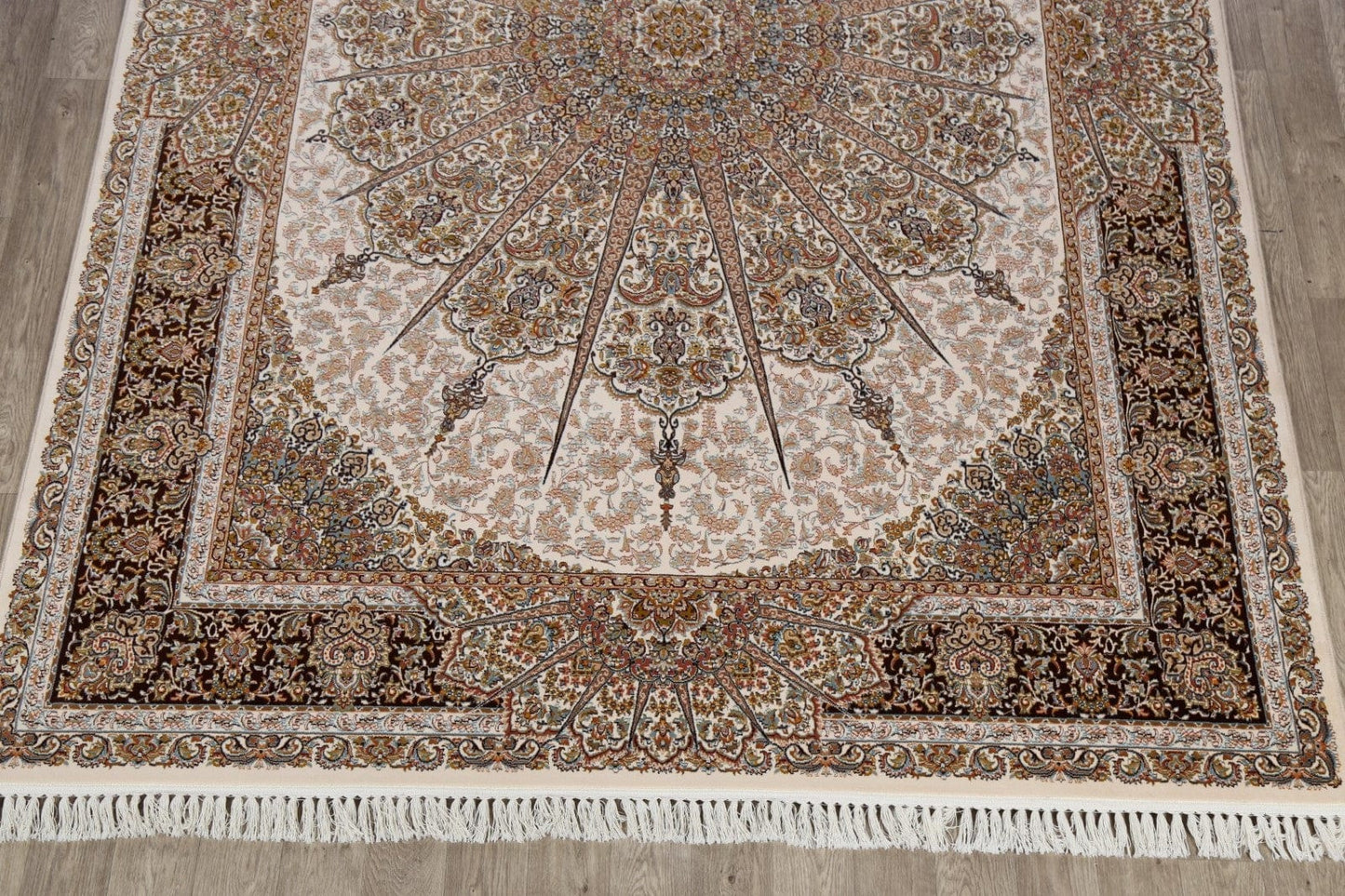 Ivory Geometric Tabriz Turkish Area Rug 8x11